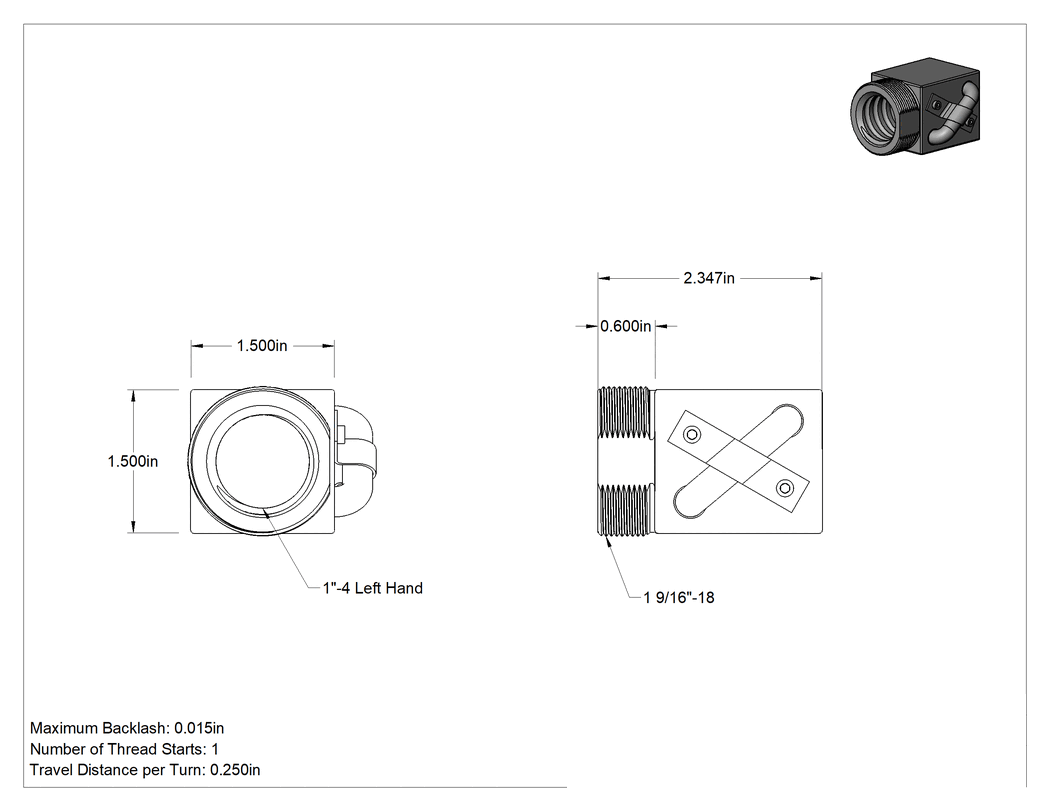 Teknik Çizim - Bilyalı Vida için 1"-4 Sol Dişli Dış Dişli Bilyalı Somun