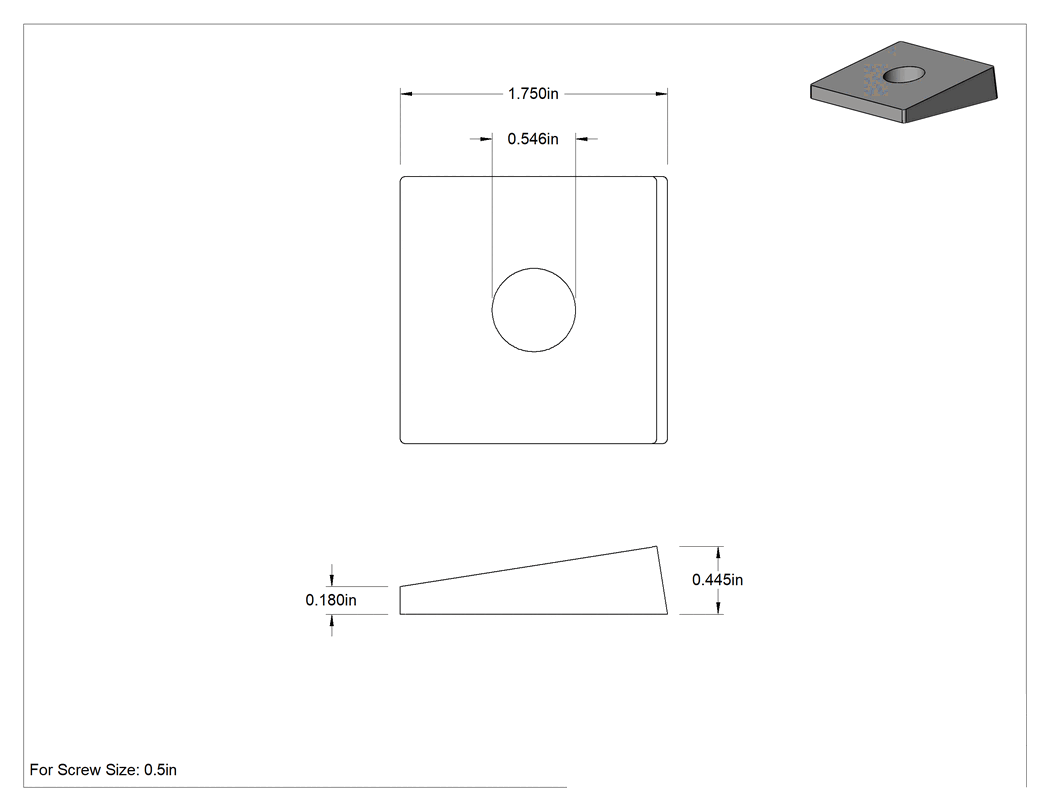 Teknik Çizim - I-Kirişler için Çelik Dengeleme Pulları, 1/2" Vida Boyutu, 0.546" İç Çap