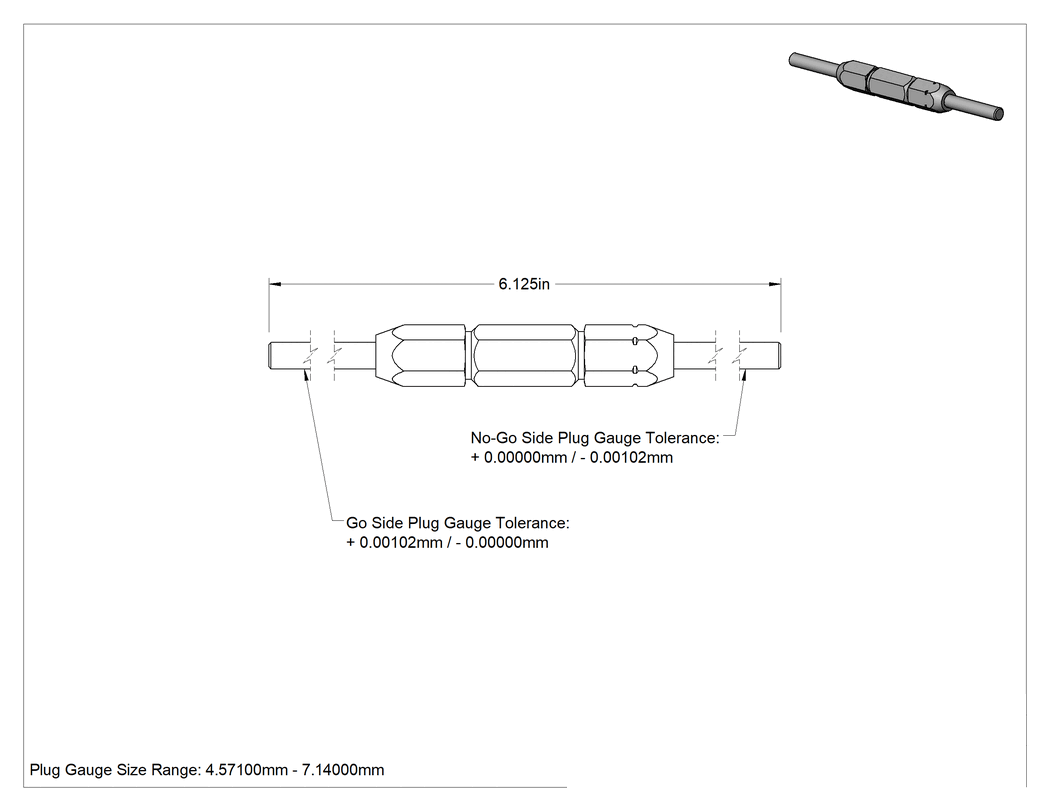 Teknik Çizim - Saplı Tıkaç Ölçer, Sınıf x Boyut 4.5730 mm ila 7.1370 mm