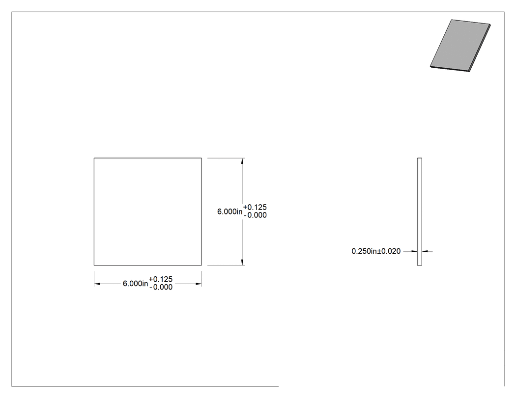 Teknik Çizim - Antistatik Kaygan UHMW Polietilen Levha, FDA Uyumlu, Siyah, 1/4" Kalınlık, 6" x 6"