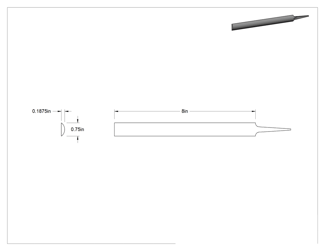 Teknik Çizim - Yarım Yuvarlak Törpü, Saplı, 8" Uzunluk x 3/4" Genişlik