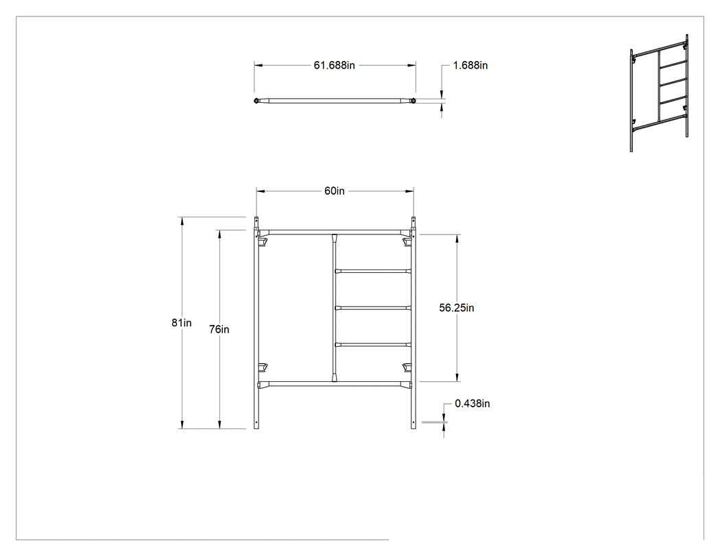 Teknik Çizim - 76 inç Yüksekliğinde, İskele için Merdivenli Geçişli Uç Çerçeve