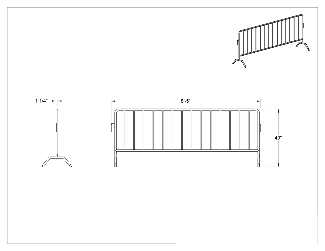Teknik Çizim - Korkuluk Bariyeri, Toz Boyalı Çelik