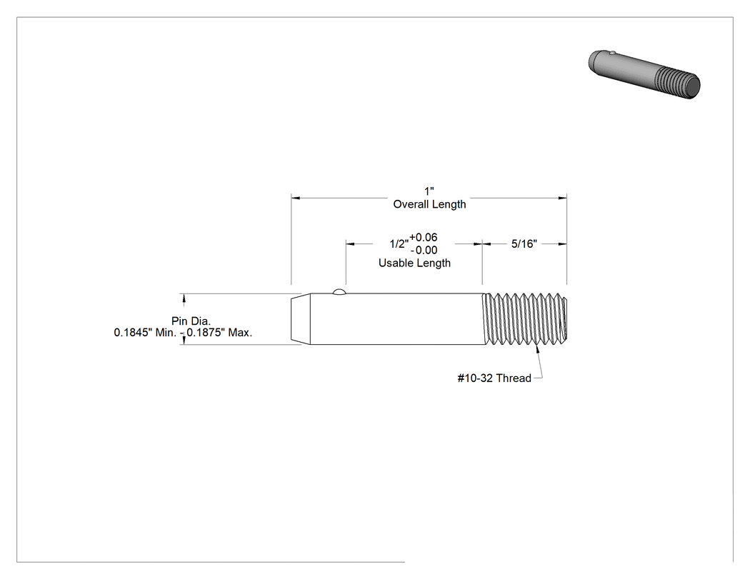 Teknik Çizim - Add-A-Handle Hızlı Açma Pimi, 18-8 Paslanmaz Çelik, 3/16" Çap, 1/2" Kullanılabilir Uzunluk
