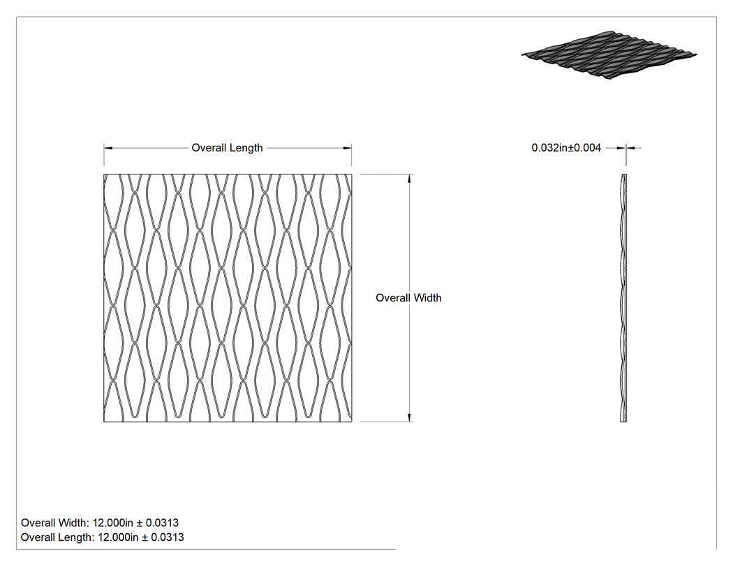 Teknik Çizim - Dokulu Paslanma ve Aşınmaya Dayanıklı 3003 Alüminyum Levha, Dokuma Dokusu, 0.032" Kalınlık, 12" x 12"