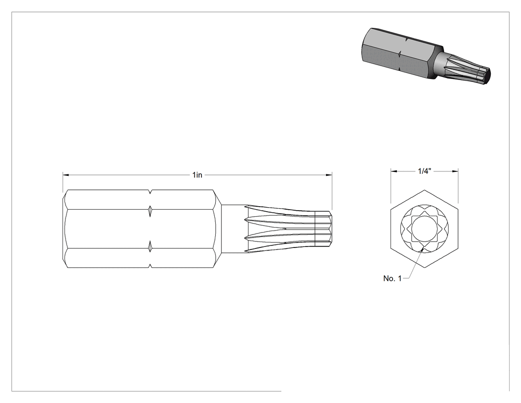 Teknik Çizim - Çift Kare Uç, 1/4" Altıgen Şaft Boyutu, NO. 1 Boyutu