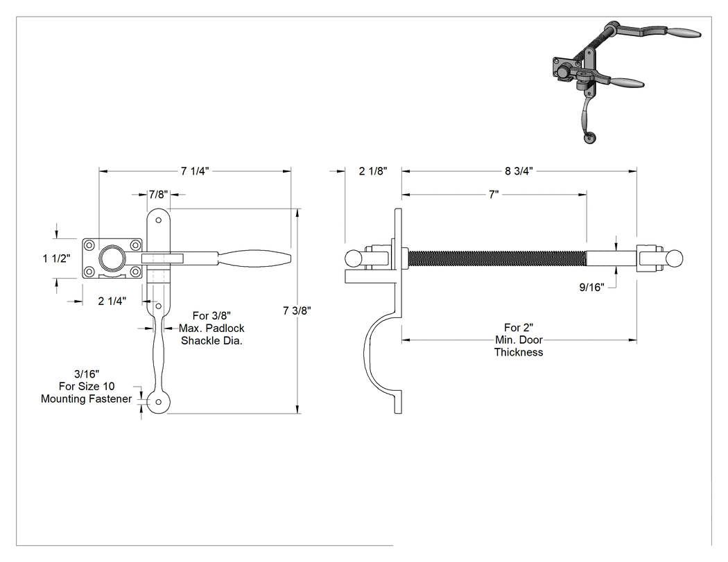 Teknik Çizim - Ağır Hizmet Tipi Asma Kilitli Salıncak Çubuk Mandalı