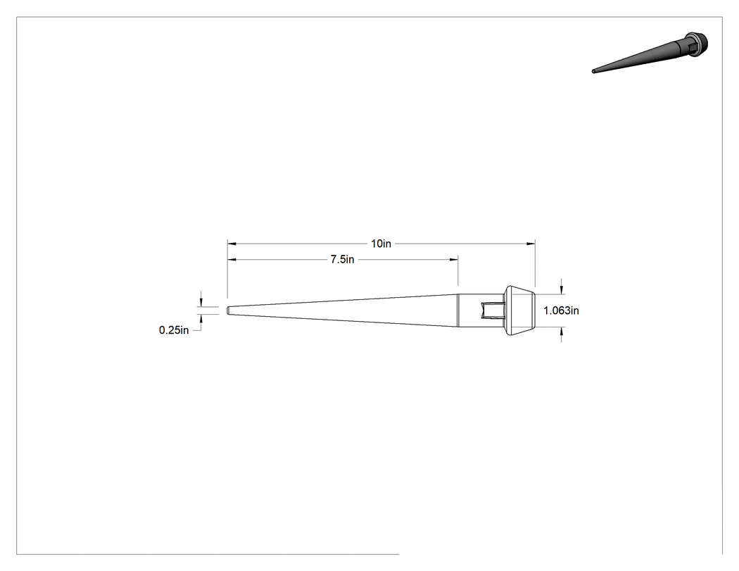 Teknik Çizim - Darbeye Dayanıklı Hizalama Pimi, 1/4" Uç Çapı