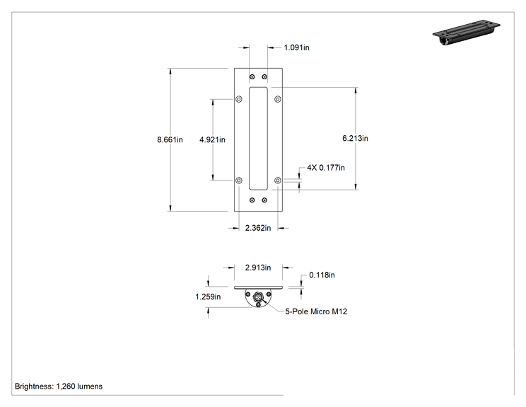 Teknik Çizim - Gömme Montajlı Şerit Makine Işığı, 8-5/8" Uzunlukta Açıklık için, 1260 lümen