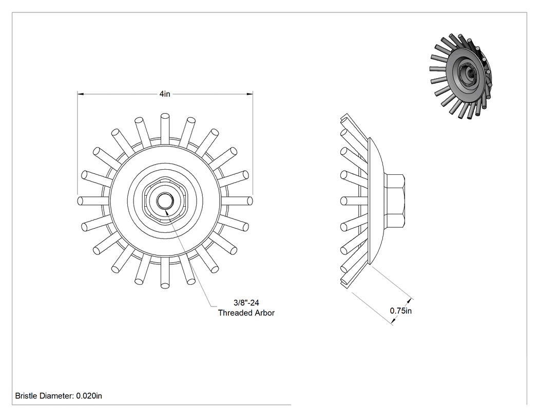 Teknik Çizim - Açılar ve Köşeler için Kupa Fırça, 4" Çap, 3/8"-24 Çapı 0.02" Paslanmaz Çelik Kıllı Şaft