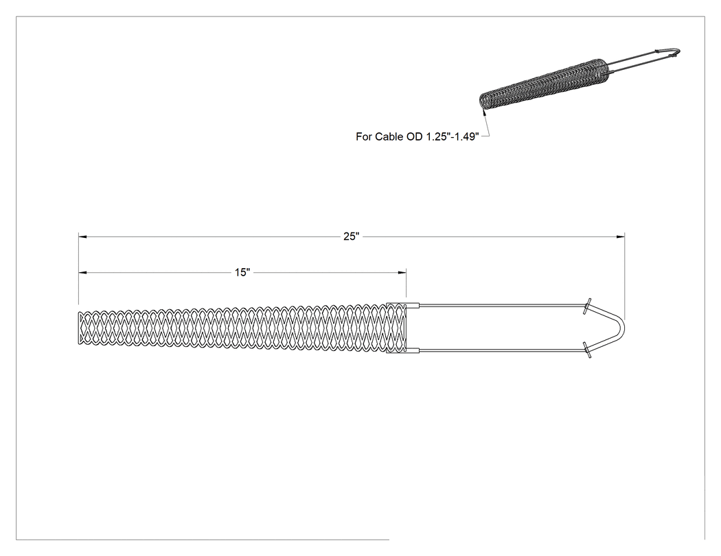 Teknik Çizim - Kablo Destek Tutacağı, Bir adet Döngülü, TiN Kaplamalı, 1.25" ila 1.49" Dış Çap, 25" Toplam Uzunluk