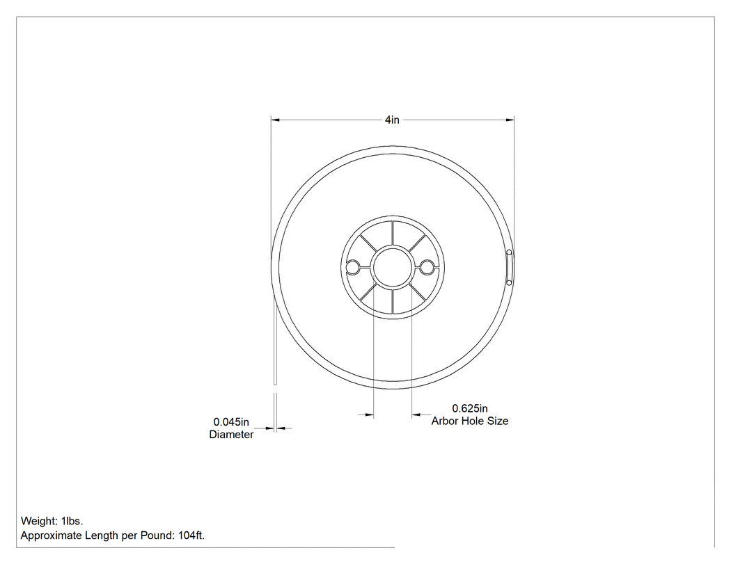 Teknik Çizim - MIG Kaynak Teli, Çelik Üzerine Dikey ve Üstten Kaynak, 0.045 inç Çap, 5/8" Mil, 1 lb.