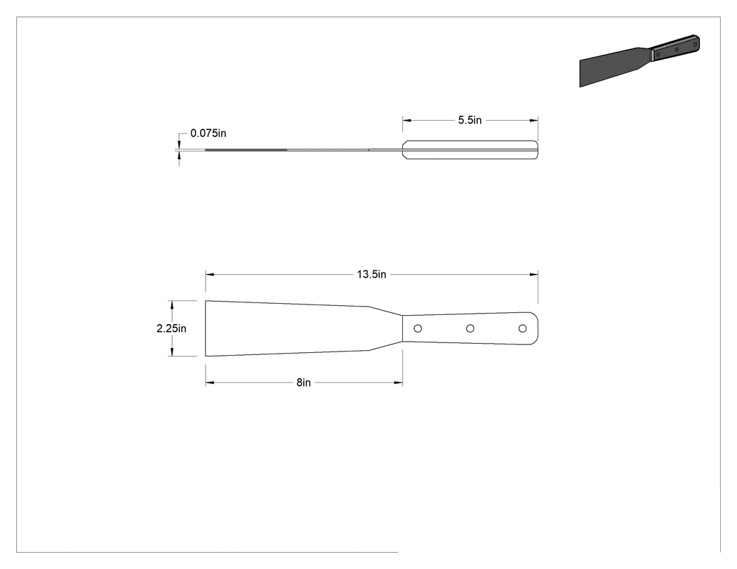 Teknik Çizim - 2-1/4 inç Genişlik x 8 inç Uzunlukta Paslanmaz Çelik Bıçaklı Spatula