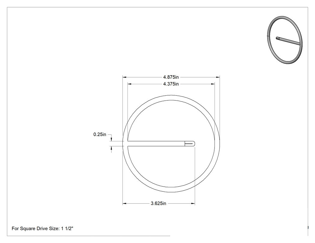 Teknik Çizim - 1-1/2" Kare Tahrikli Darbeli Soket için 4-3/8" İç Çaplı Tek Parçalı Soket Segman