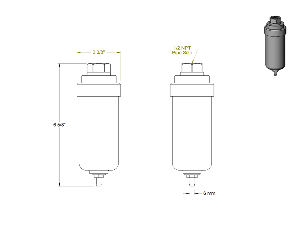 Teknik Çizim - Şamandıralı Basınçlı Hava Tahliye Vanası, Şeffaf, Naylon Kase, 1/2 NPT