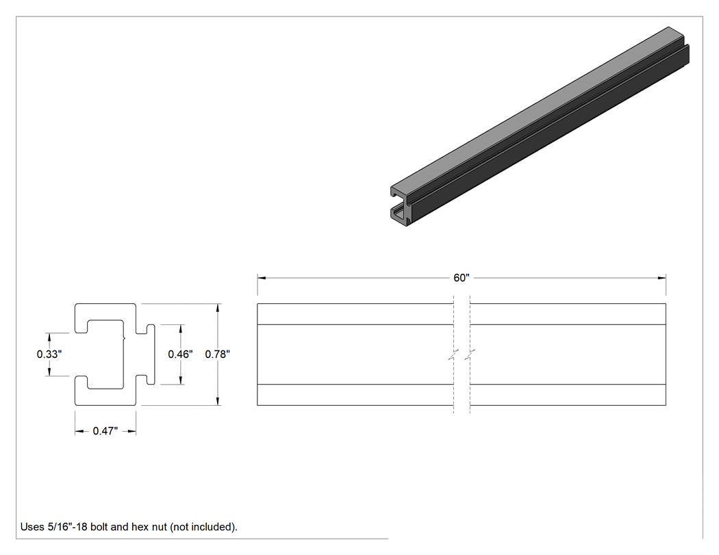 Teknik Çizim - Konveyör Kılavuzu için 5 fit uzunluk x 5/8 inç kalınlıkta kanal
