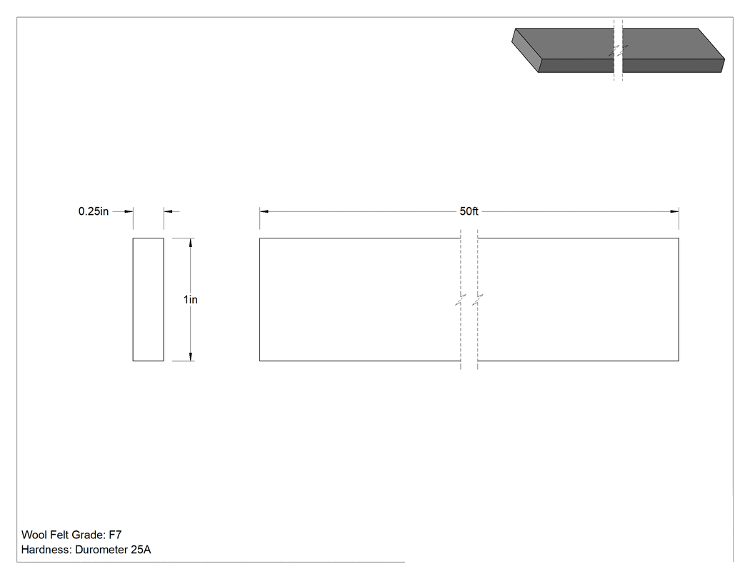 Teknik Çizim - F7 Keçe Şerit, Yapışkan Arka Yüz, 50 ' Uzunluk, 1" Genişlik, 1/4" Kalınlık