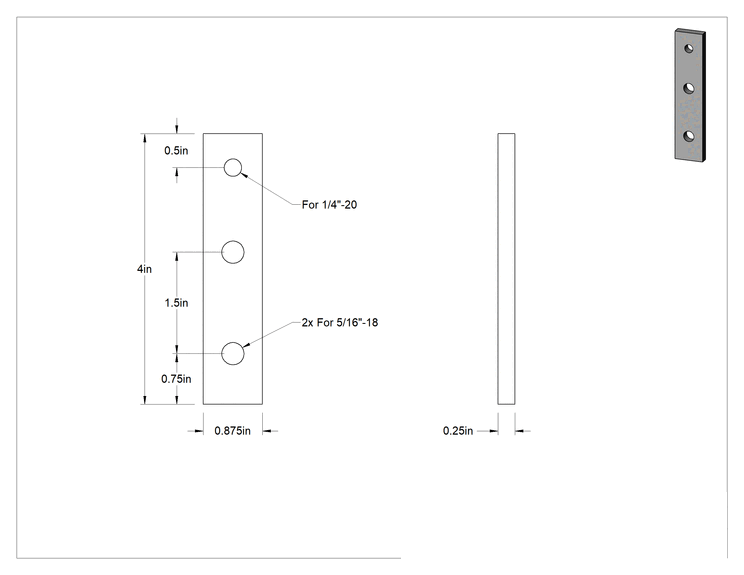 Teknik Çizim - T-Yivli Çerçeve, 1" ve 1.5" Yüksekliğinde Ray için Gömme Redüktör Braketi, 4" Uzunluk
