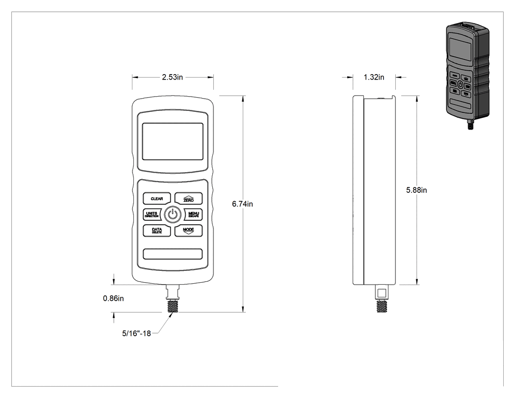 Teknik Çizim - Yüksek Hassasiyetli Sıkıştırma Dijital Dinamometre, 200 lbs./100 KG/1000 N Kapasite