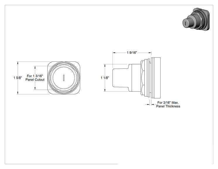 Teknik Çizim - 30 mm Panele Monte Metal Aktüatör, Anahtar, 2 Konum, Anlık