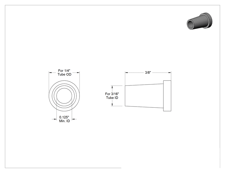 Teknik Çizim - Boru Desteği, 1/4" Boru Dış Çapı için Gıda ve İçecek için Yüksek Sıcaklık Sıkıştırma Boru Bağlantısı