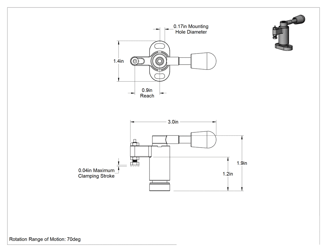 Teknik Çizim - Sabitleme Fikstürü Kelepçesi, Kol Kollu, Saat Yönünün Tersine, 1-3/16" Maksimum Açıklık