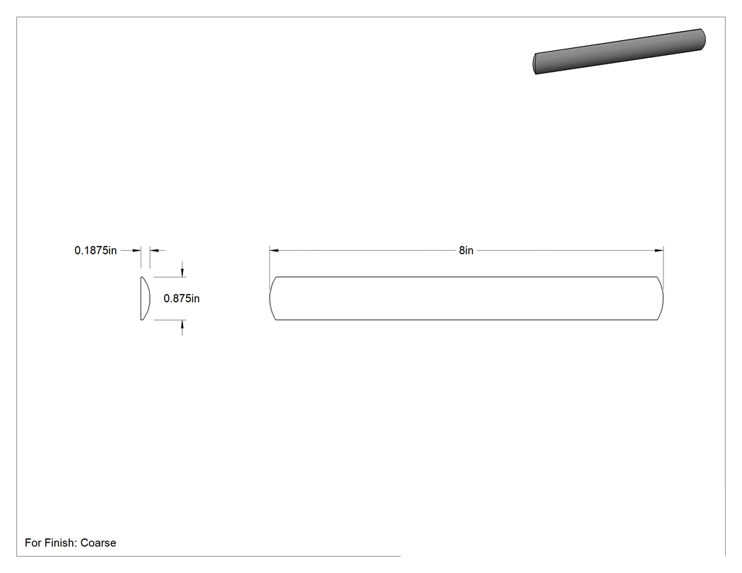 Teknik Çizim - Yarım Yuvarlak Törpü, 8" Uzunluk x 7/8" Genişlik x 3/16" Kalınlık