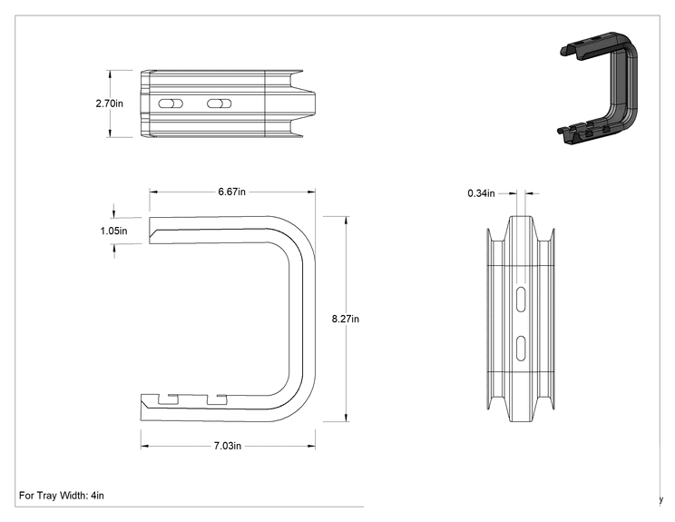 Teknik Çizim - 4" Genişliğinde Çinko Kaplı Çelik Şekillendirilebilir Kablo ve Hortum Kanalı için Tavan Montaj Braketi