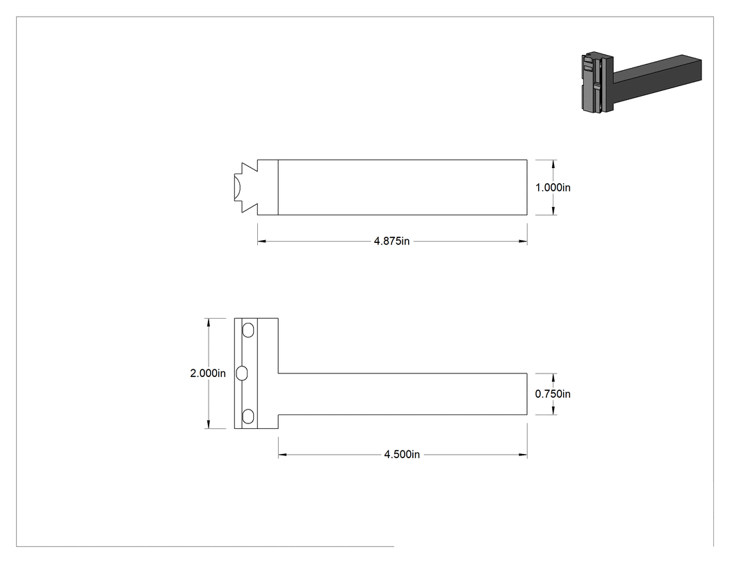 Teknik Çizim - Hızlı Değiştirilebilir CNC Torna Tırtıl Aletleri için 3/4" Genişlikli Şaft Tırtıl Alet Tutucu