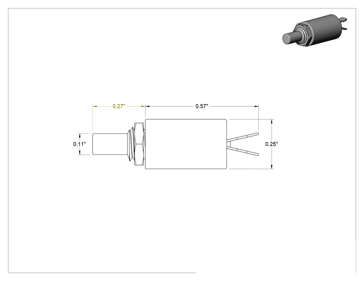 Teknik Çizim - Minyatür Panele Monte Basmalı Düğme Anahtarı, 4 mm Panel Kesme Çapı için, SPST-NC