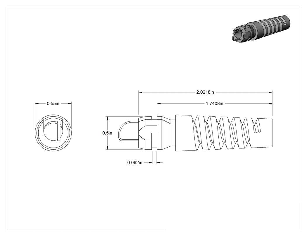 Teknik Çizim - Sürekli Esnek Gerilim Giderici Grometler, 0.25" ila 0.29" Kordon Dış Çapı ve 0.062" Malzeme Kalınlığı için