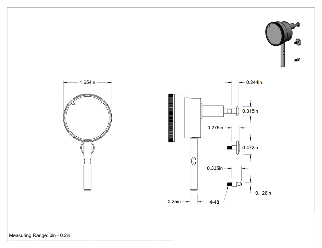 Teknik Çizim - Ekonomik Arka Piston Komparatör, NIST Sertifikalı, Sürekli Kadran
