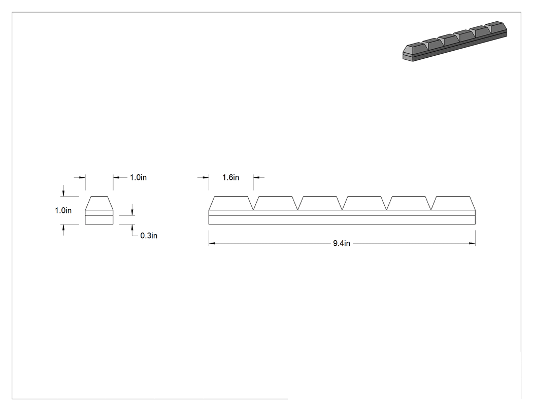 Teknik Çizim - Kaynaklanması Kolay Aşınma Plakası, 1 inç Genişlik x 9-1/2 inç Uzunluk