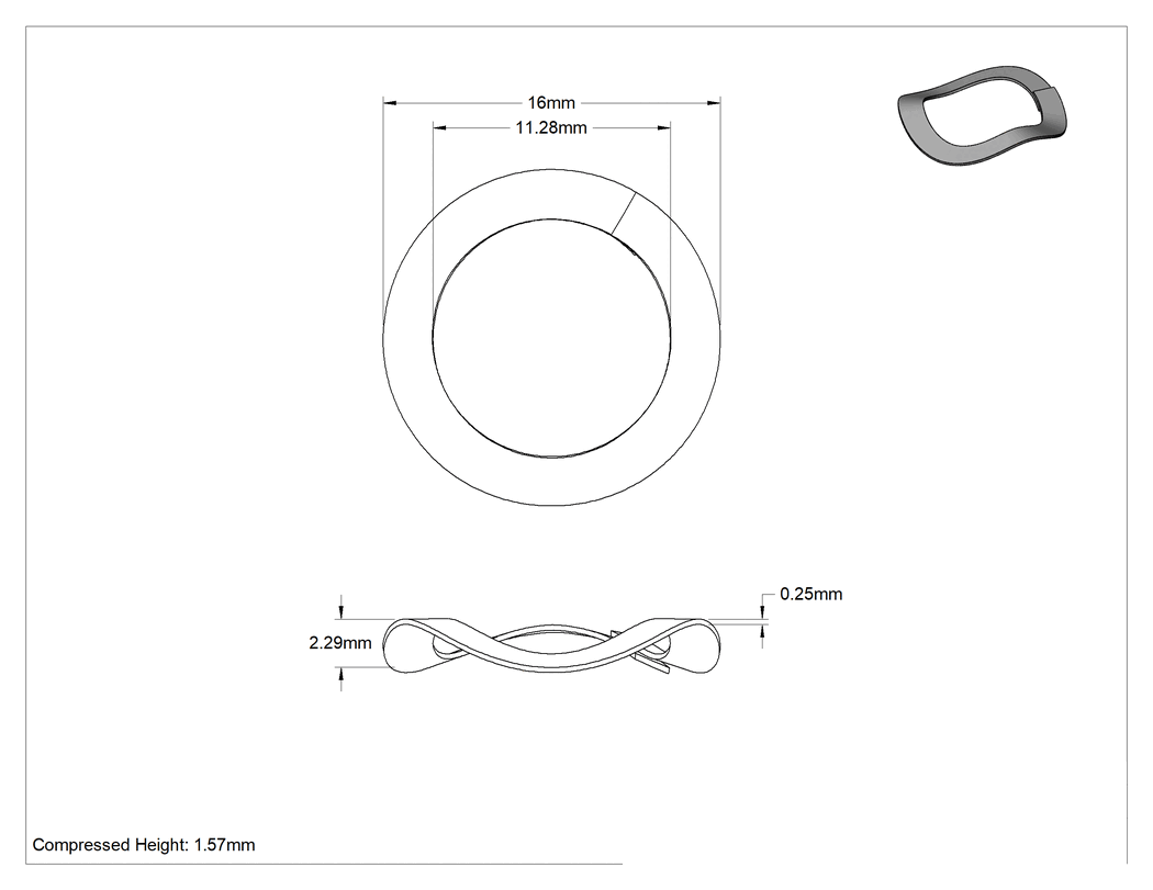 Teknik Çizim - Bölünmüş Dalgalı Disk Yay, 11.280 mm İç Çap, 16 mm Dış Çap