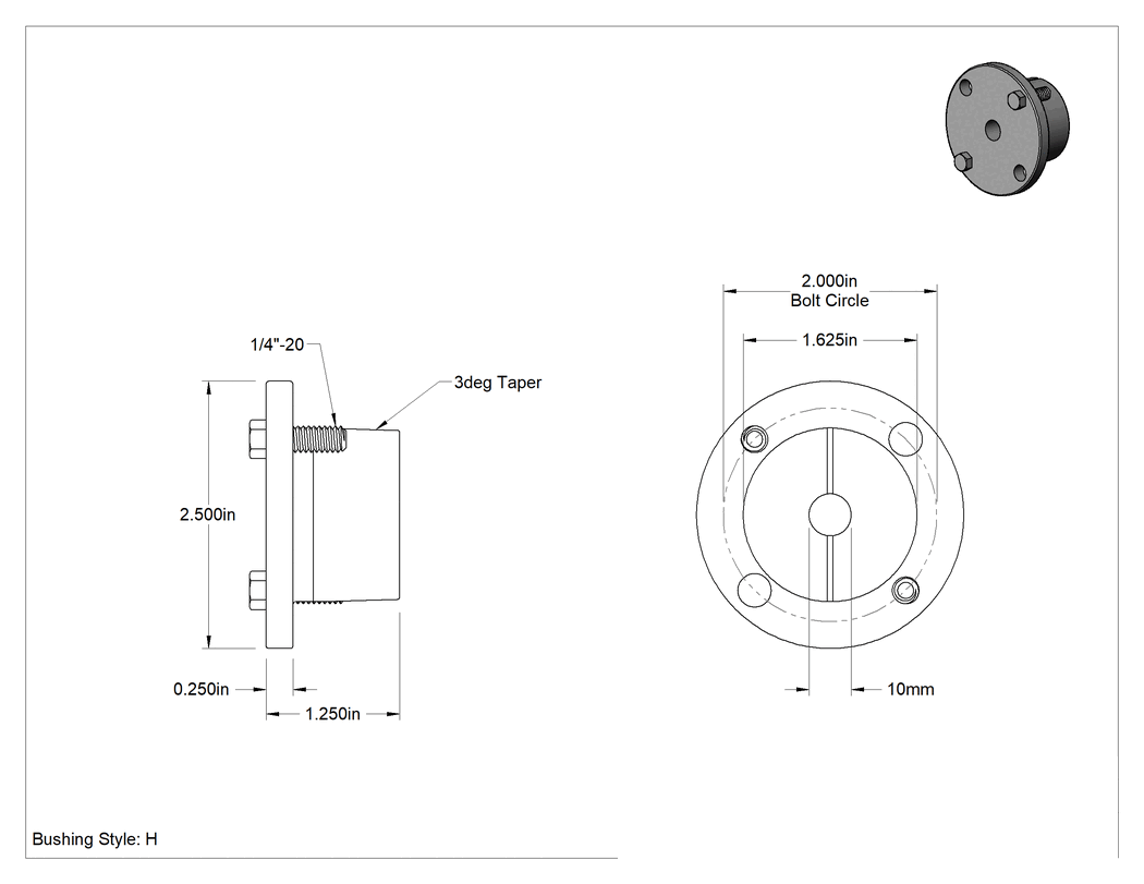 Teknik Çizim - Yarık Konik Burç, H Stili, 10 mm Mil Çapı için H Stili, Çelik