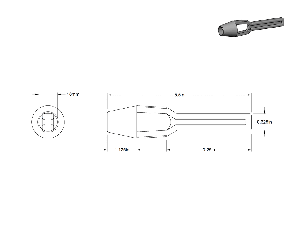 Teknik Çizim - Çekiçle Çalışan Delgeç, 18 mm delik çapı için