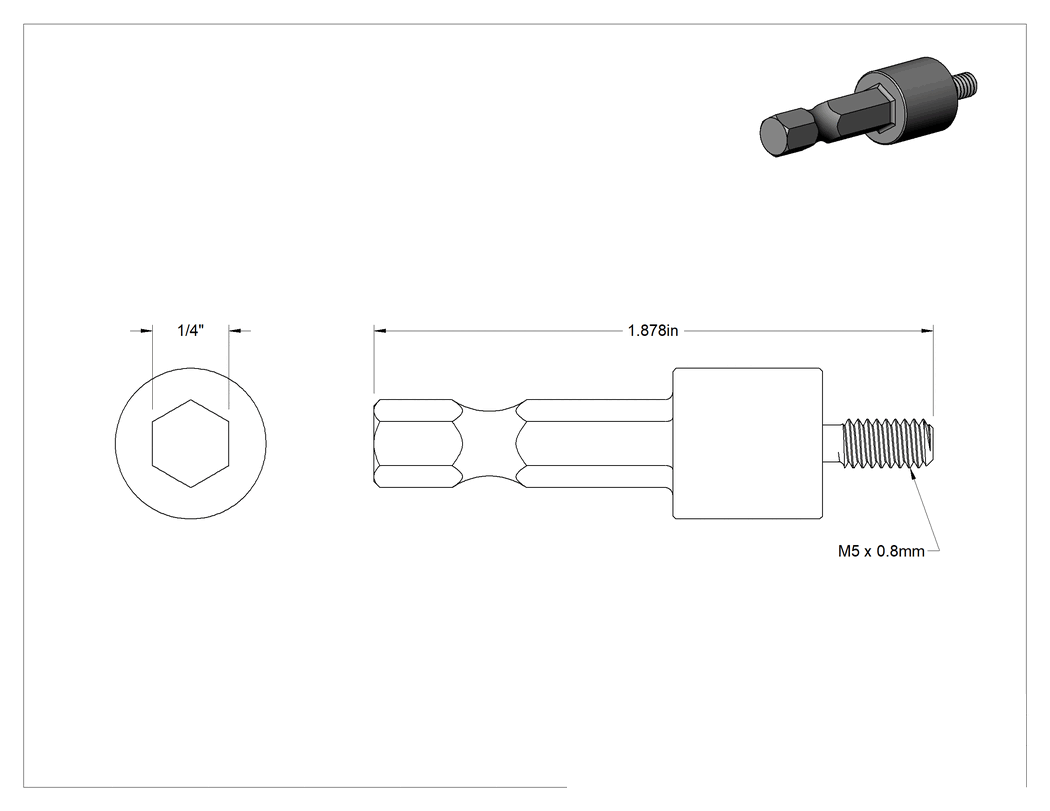 Teknik Çizim - Montaj Ucu, M5 x 0.8 mm Dişli Ek Parçaları Açma için