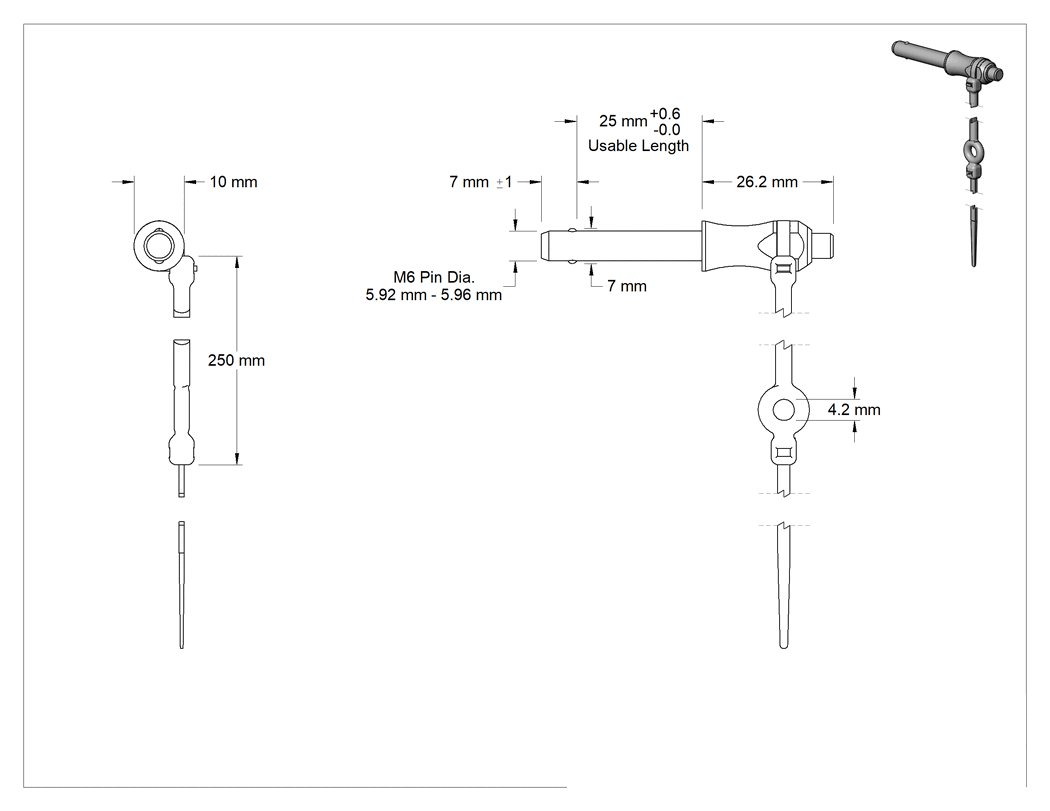 Teknik Çizim - Dar Alanlar için Kilitli Hızlı Açma Pimi, 6 mm Çap, 25 mm Kullanılabilir Uzunluk