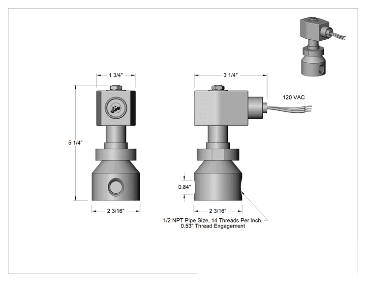 Teknik Çizim - 304 Paslanmaz Çelik Gövdeli Solenoid Açma/Kapama Vanası, Kriyojenik Sıvılar için, 1/2 NPT Dişi