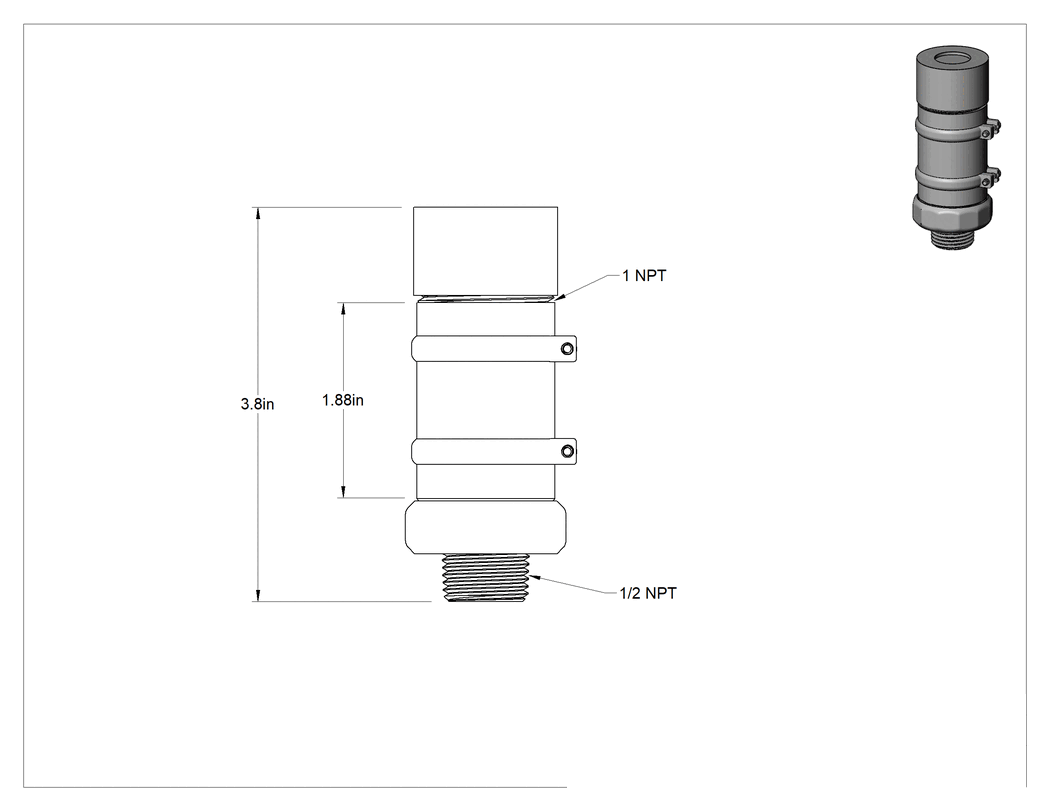 Teknik Çizim - Easy-View Yağ Seviyesi Göstergesi, 1/2 NPT Erkek Diş, 3-13/16" Toplam Yükseklik