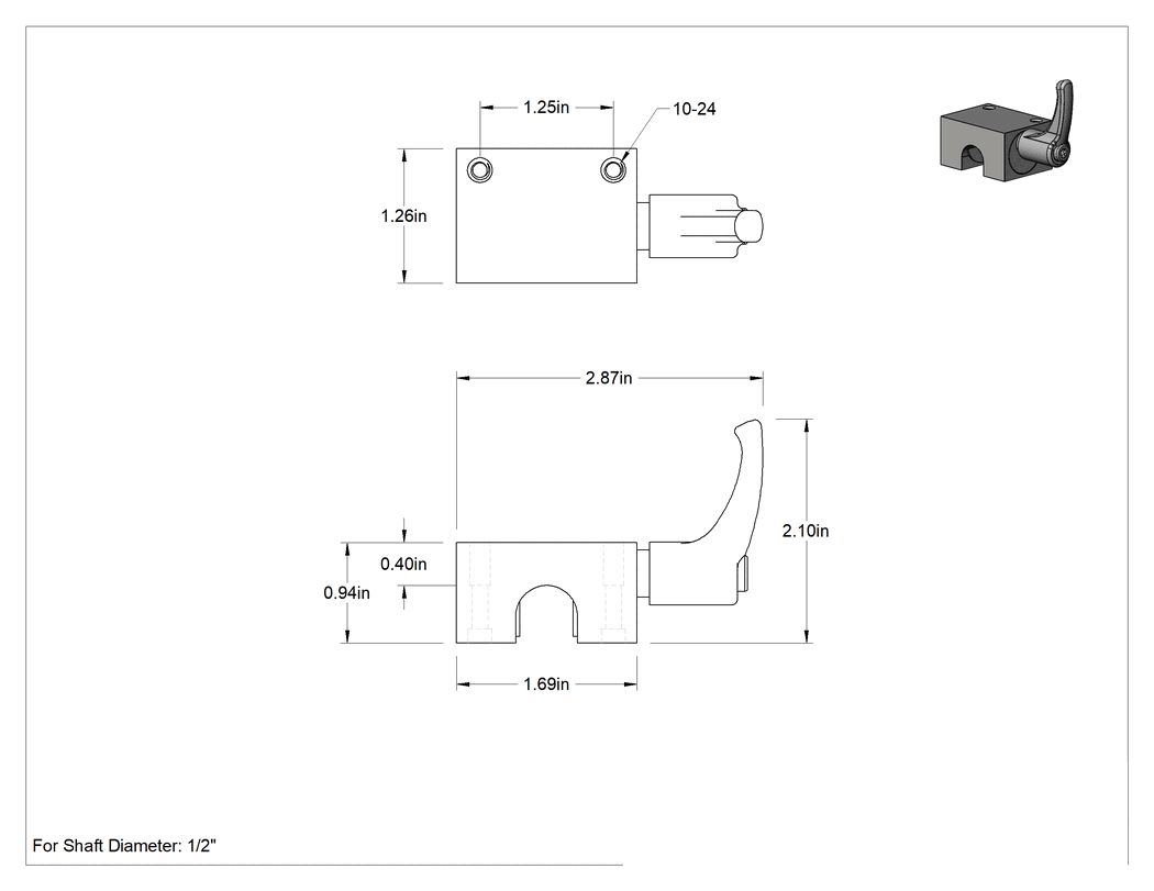 Teknik Çizim - Doğrusal Rulmanlı El Freni, 1/2" Mil Çapı için