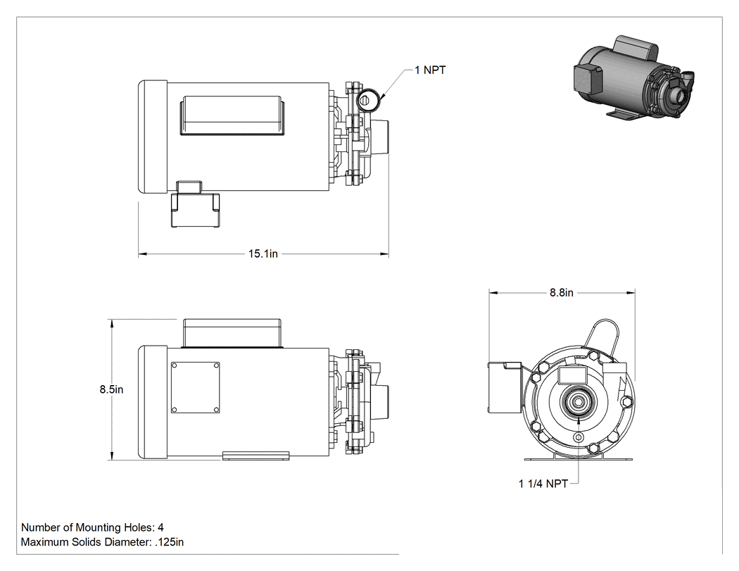 Teknik Çizim - Su ve Yağ Sirkülasyon Pompası, 120/208-240V AC, 2 hp