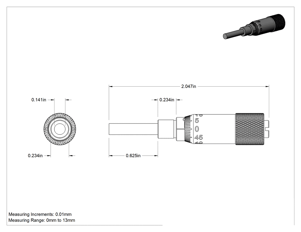 Teknik Çizim - Starrett Mikrometre Başlıkları, Model 460mb, Düz Yüksük ve Dönen Milli