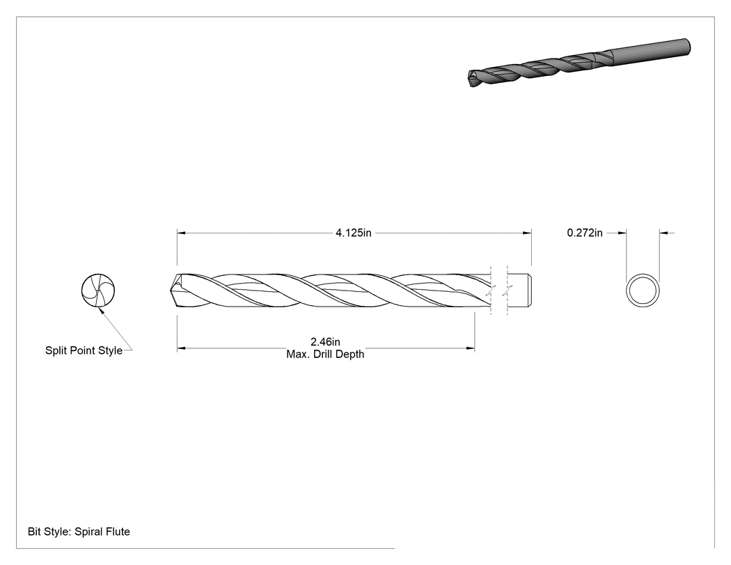 Teknik Çizim - TiN Kaplı Yüksek Hız Çeliği Matkap Ucu, Jobber, I Uç Ölçüsü, 4-1/8" Toplam Uzunluk