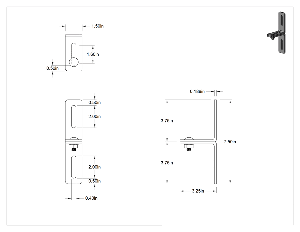 Teknik Çizim - 3-1/4" x 7-1/2" x 3/16" İki Parçalı L-Braket