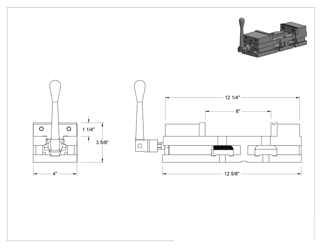 Teknik Çizim - Freze Makinesi Mengene, Yüksek Hassasiyet, 4 inç Genişlik Çeneler