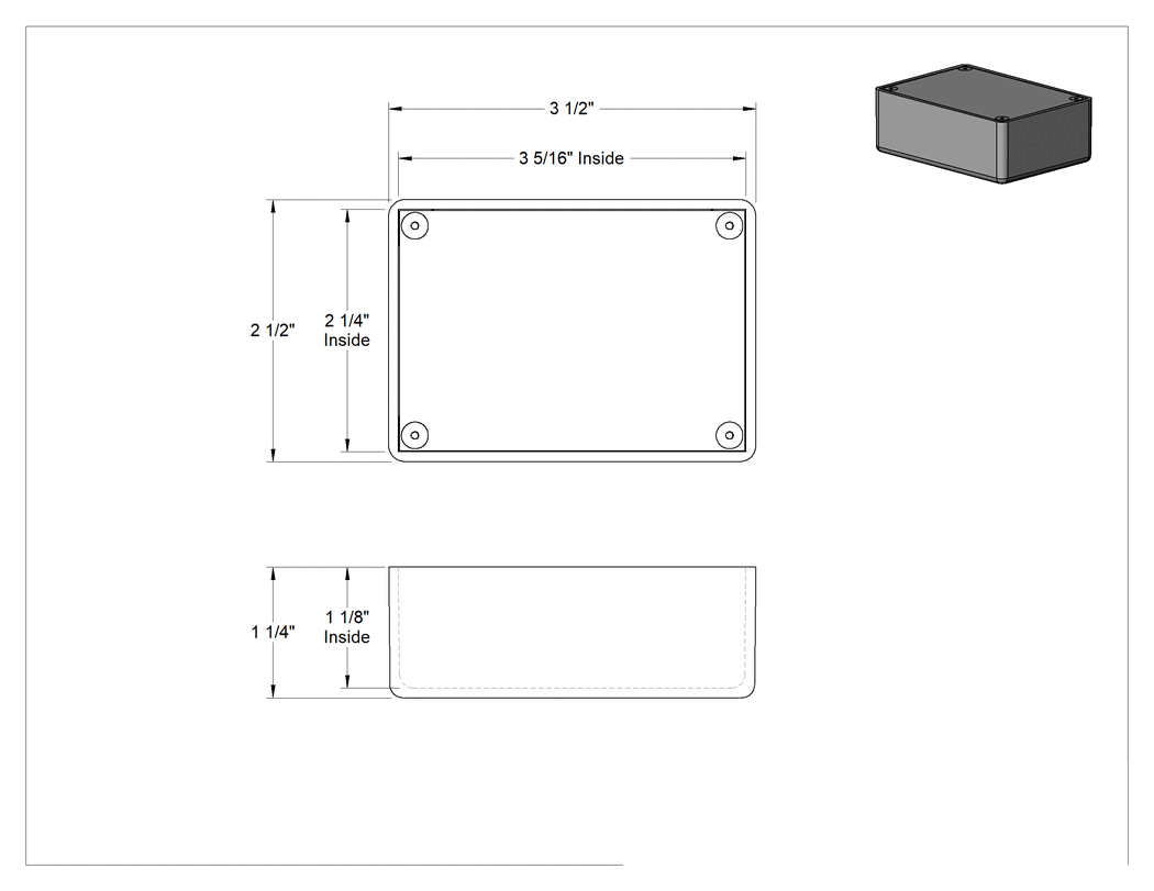 Teknik Çizim - Yüksek Sıcaklık Kaplama Kutuları, 3-1/2" Yükseklik x 2-1/2" Genişlik x 1-1/4" Derinlik