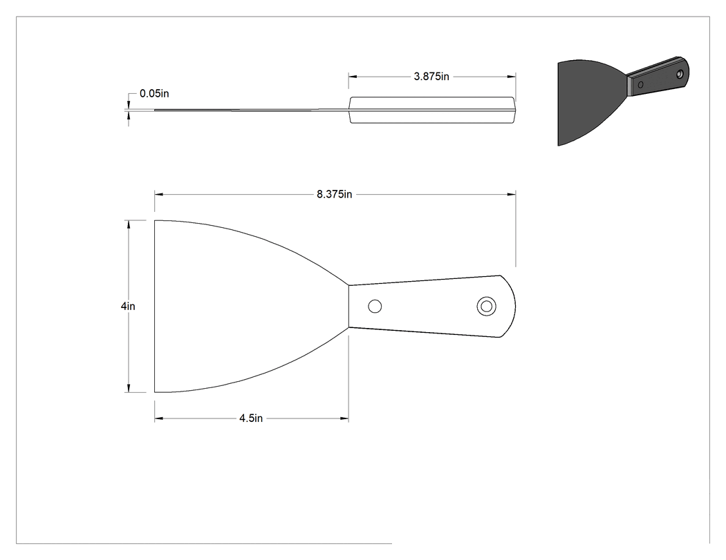 Teknik Çizim - Paslanma ve Aşınmaya Dayanıklı Paslanmaz Çelik Macun Bıçağı, 4 inç Genişlik x 4.5 inç Uzunluk x 0.05 inç Kalınlık Düz Bıçak