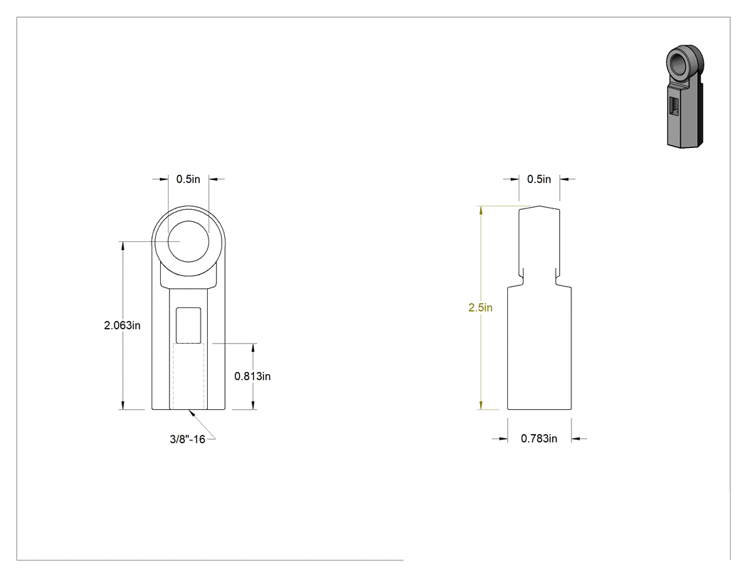 Teknik Çizim - Gijon Göz Somunu, Soket Stili, 3/8"-16 Gijon Boyutu için