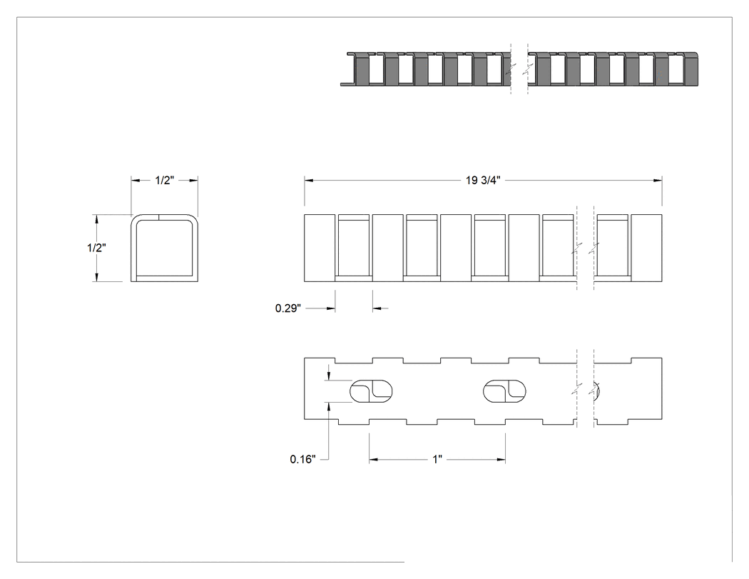 Teknik Çizim - Esnek Oluklu Tel Kanal, 1/2" Yükseklik x 1/2" Genişlik x 19-3/4" Uzunluk, Gri